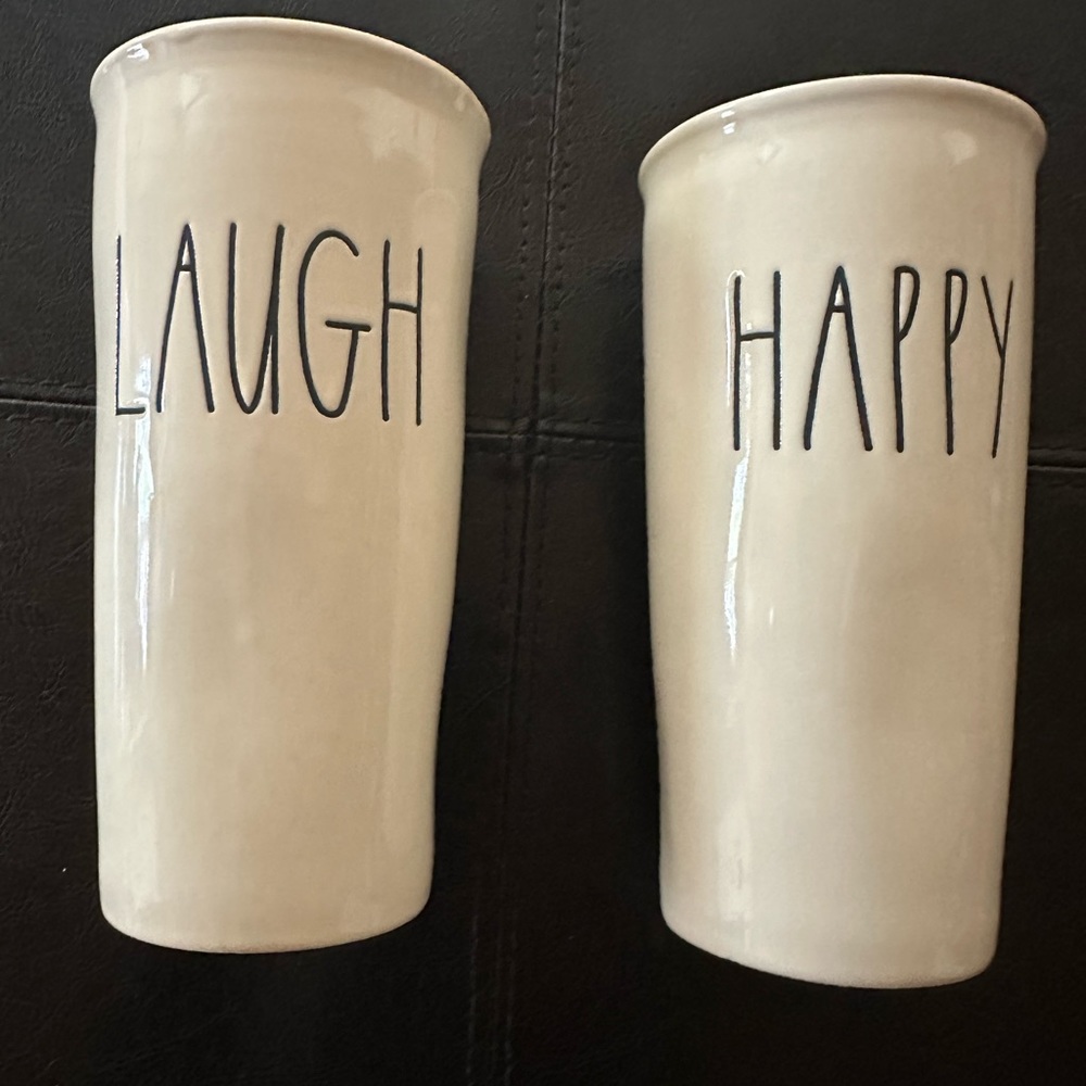 Rae Dunn Happy / Laugh tall cups